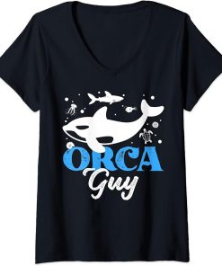 Womens Funny Orca Lover Graphic for Boys Men Kids Whale V-Neck T-Shirt