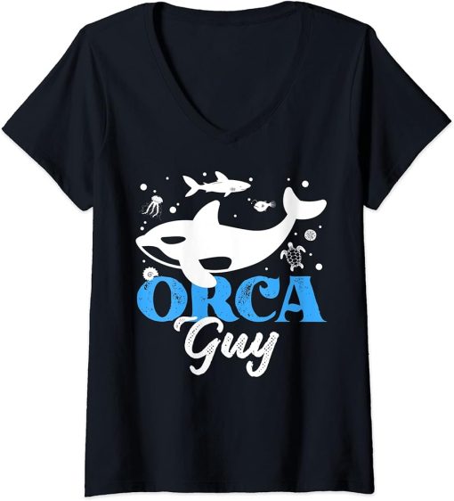 Womens Funny Orca Lover Graphic for Boys Men Kids Whale V-Neck T-Shirt