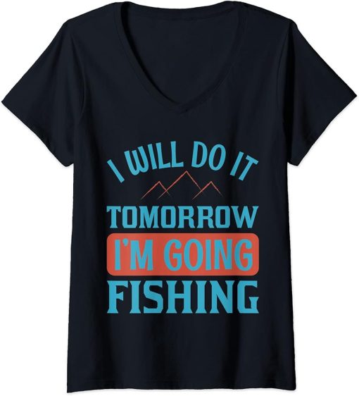 Womens Fishing Rods Lovers | Funny Fishing Sayings | Funny Fishing V-Neck T-Shirt