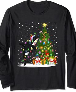 Orca Christmas Tree Lights Pajama Santa Orca Lover Xmas Long Sleeve T-Shirt