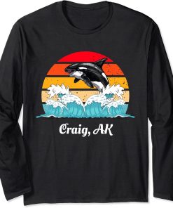 Vintage Craig AK Distressed Orca Killer Whale Art Long Sleeve T-Shirt