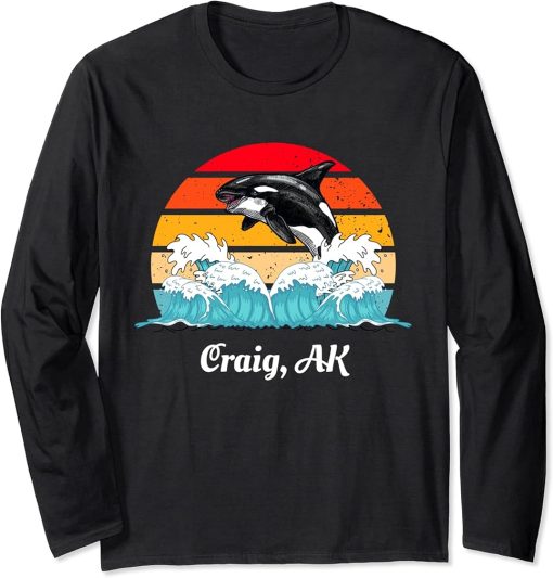 Vintage Craig AK Distressed Orca Killer Whale Art Long Sleeve T-Shirt