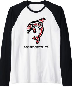 Pacific Grove, CA Native American Orca Killer Whales Raglan Baseball Tee